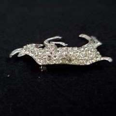 Vintage Pot Metal Rhinestone Brooch Silver Tone Ram Goat Figural 2″ READ