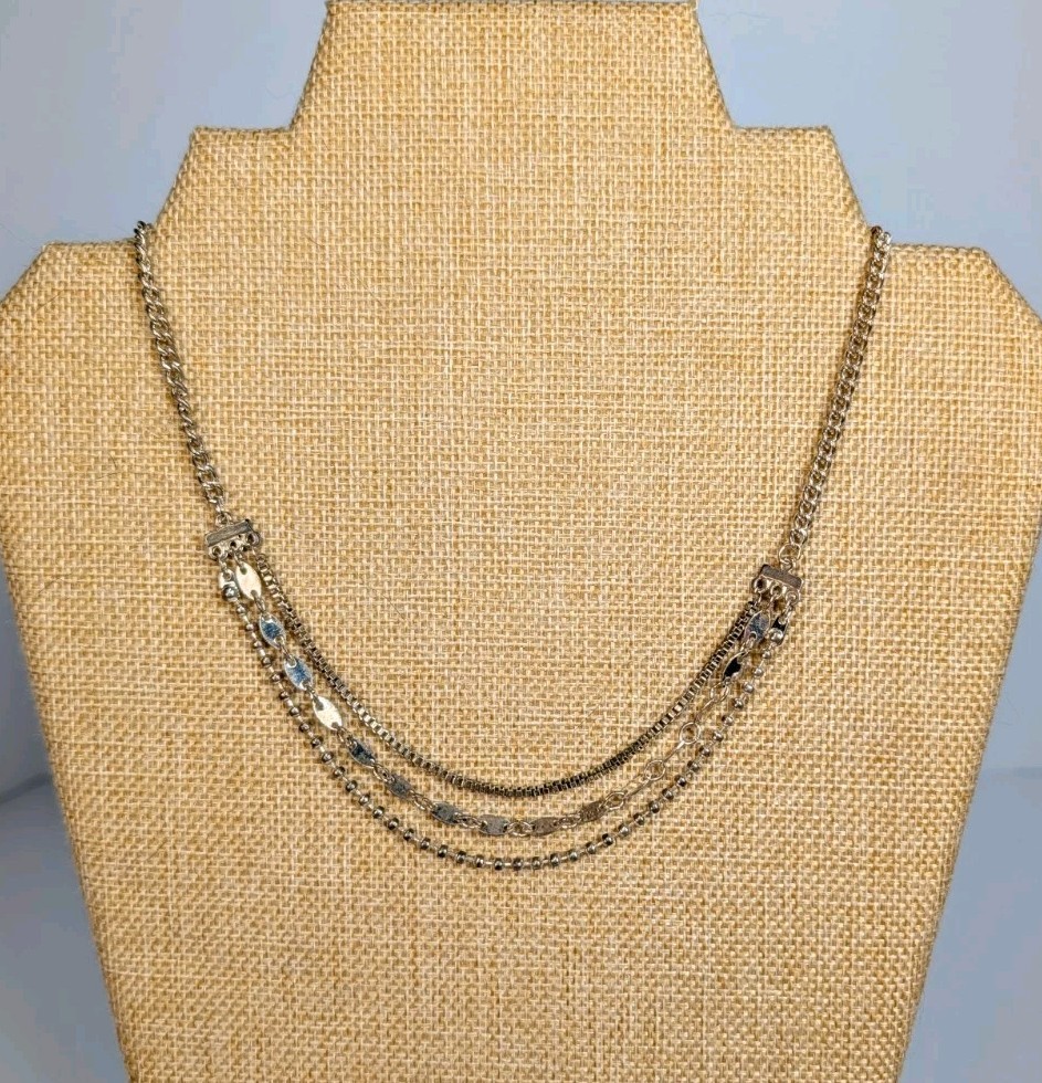 Vintage Y2K Dainty Silver Tone 3 Strand Drape Adjustable 12″ Choker Necklace