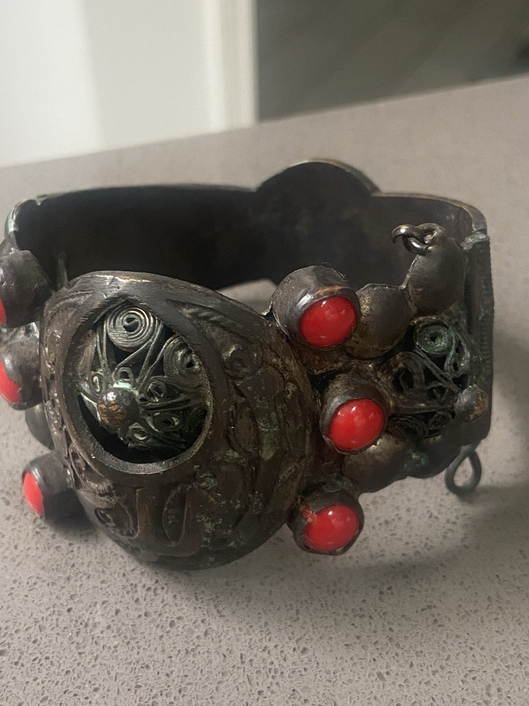 Vintage Antique Moroccan Enamel Berber Cuff Bracelet Ethnic Tribal Bangle