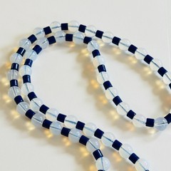 VTG Opalescent Necklace Opalite Art Glass cobalt blue beaded Beads Collar 32″L