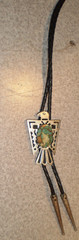 Vintage Bell Cabochon Turquoise mix with Sterling Silver Thunderbird Bolo Tie