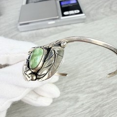 Vintage Silver Southwestern Style Green Turquoise Handmade Cuff Bracelet