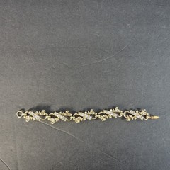 Coro Gold Tone Rhinestone Floral Leaf Link 7 Inch Bracelet Vintage MCM Signed
