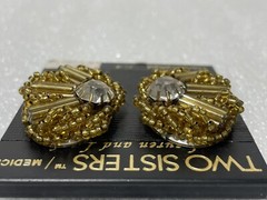 Vintage Two Sisters Handcrafted Gold Tone Art Deco Clip On Earrings ~ Medici