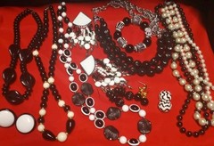Vintage To Modern Black & White Jewelry Lot Plastic Metal Glass