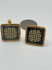 Vintage Dior Austria Cufflinks Gold Tone Celtic Infinity Knot Square