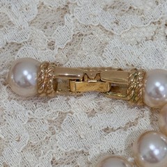Vintage Swarovski Swan Faux Pearl Choker Necklace Red Crystal Gold Tone