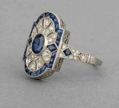2Ct Art Deco Style Lab Created Diamond & Sapphire Wedding 14K White Gold FN Ring