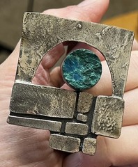 Scandinavian Brutalist 835 Silver Sz 5.75 Artist Crafted Bracelet Chrysocolla