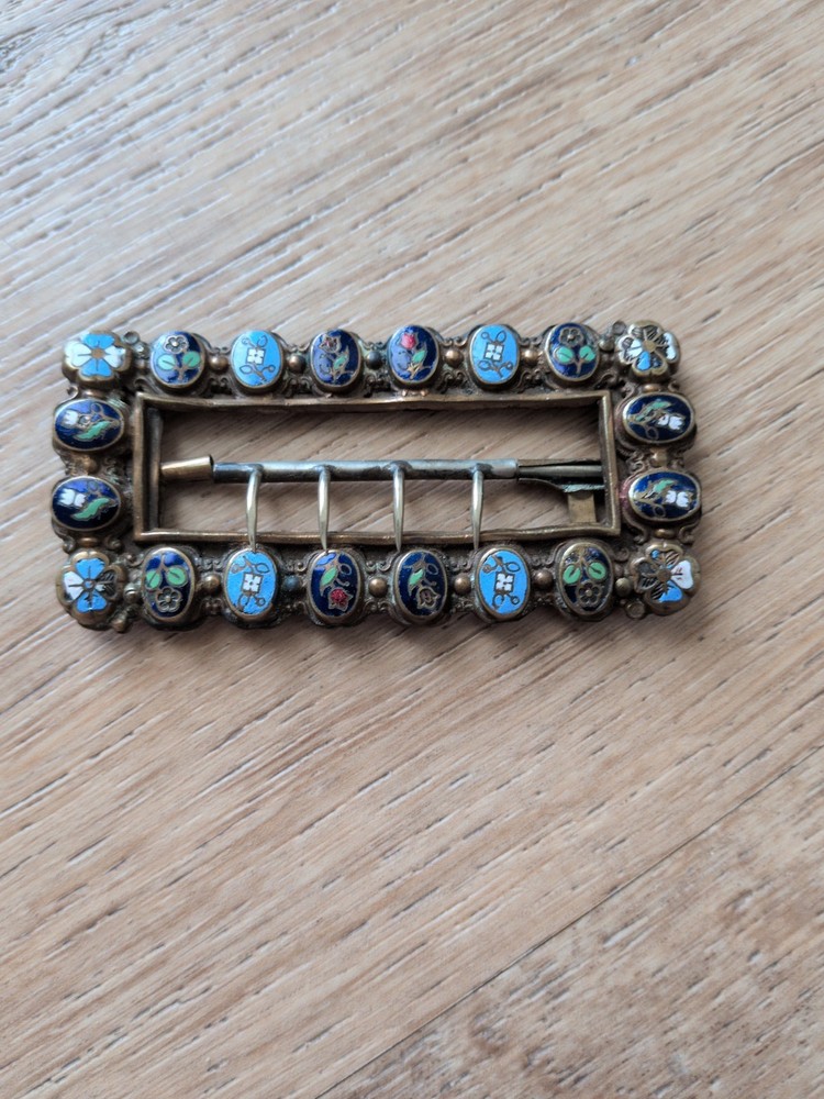 Antique 19th Century Gilt Enamel Victorian Belt Buckle Scarf Clasp