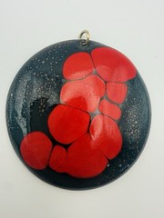 Vintage Modernist Enamel On Copper Brooch Pendant Red Black Signed Carolyn MCM