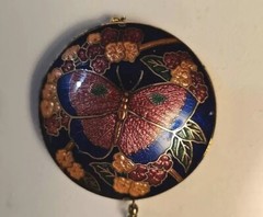 Vintage cloisonne butterfly Pendant And Tassel Almost 2 Inches
