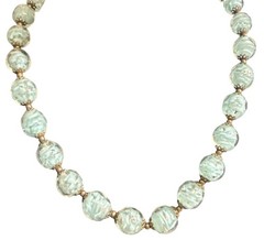 Vintage Murano Venetian light baby blue, sky-blue gold foil glass beads 17″ EUC