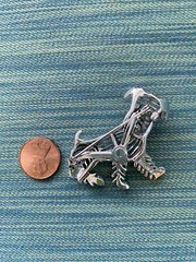 Charming Silver Tone Terrier Dog Brooch Marked GERRY’S with Blue Rhinestone Eyes