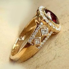2.25Ct VVS1 Oval Cut Lab Created Ruby & Diamond Anniversary 14k Gold Finish Ring