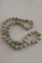 Vintage 1950s Natural Jade 10 Mm.Bead Necklace with A Gold Filled Clasp Knotted