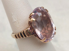 VTG/ATQ ELEGANT 10K SOLID YELLOW GOLD LARGE LILAC AMETHYST RING SZ 6