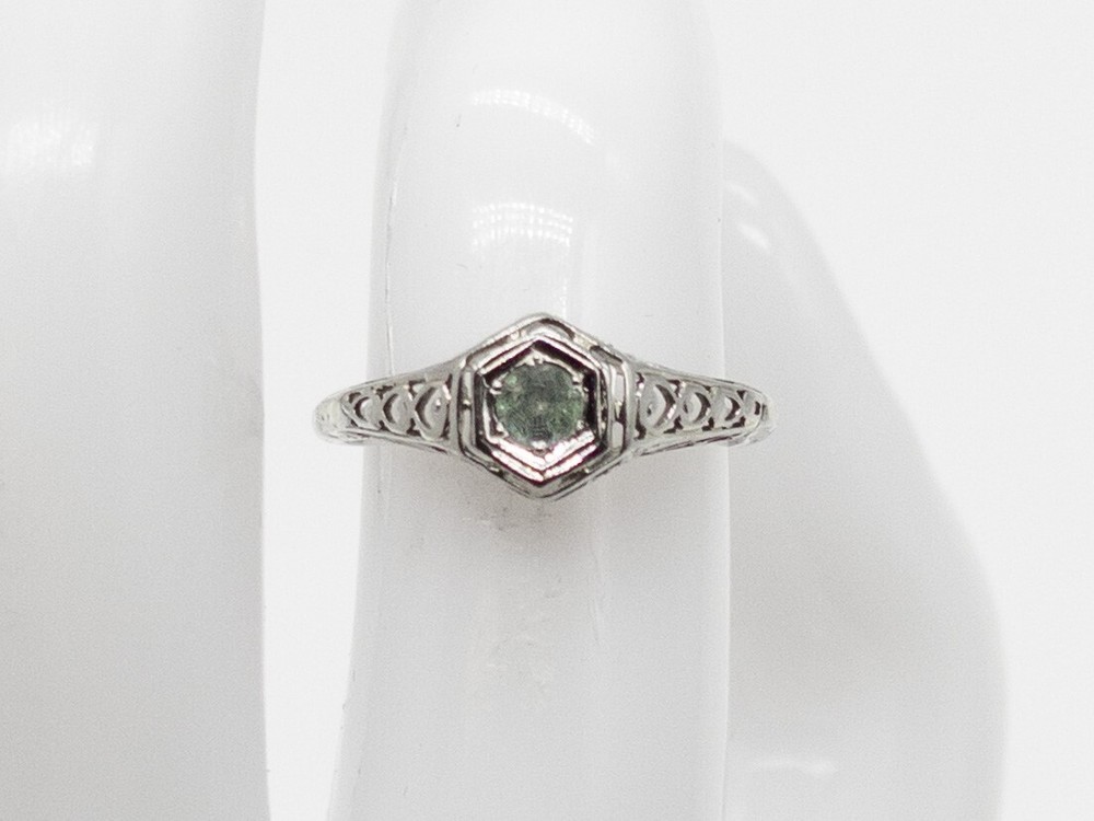 Antique 1920s BELAIS .25ct Natural Alexandrite 18k White Gold Filigree Ring