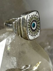 Ceramic Flower ring vintage band size 5.50 sterling silver women