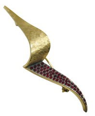 Vintage 1960’s Signed ART Arthur Pepper Gold Tone Red Rhinestone Abstract Brooch