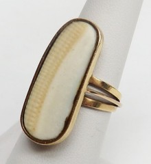 HALF-BILLION-YEAR-OLD PREHISTORIC CRICO COSMIA FOSSILIZED WORM IN 14K GOLD RING