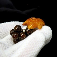 Vintage Natural Baltic Amber Grapes Brooch USSR Gold Plated Pin