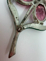 Vintage Brooch Pot Metal Stunning Purple Flower Glass Large Painted Estate