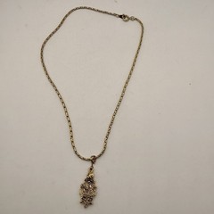 Vintage 1928 Gold Tone Rose Pendant Necklace Amethyst Purple Rhinestone