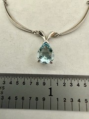 Antique Estate 14k White Gold Pear Aquamarine Necklace 1ct