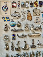 Vintage Sterling Silver & Brass World Travel & Map & Shield Charms CHOICE