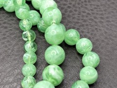 West Germany Double Strand Green Bead Necklace Gold Tone Marbled Box Clasp