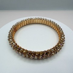 Vintage Gold Tone Beaded Jewelry Set – Wire Wrapped Bangle & Hoop Earrings