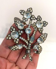 Vintage Eisenberg Original 1940s Sterling Silver Rhinestone Pin Brooch Large 3″