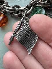 Vintage 1950s Silver Tone Chain Charm Bracelet Patriotic US Navy Liberty Bell