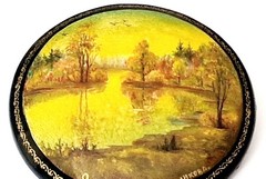 XL Papier Mâché Brooch Hand Painted Signed Autumn Н. Сальникова Russia Z836