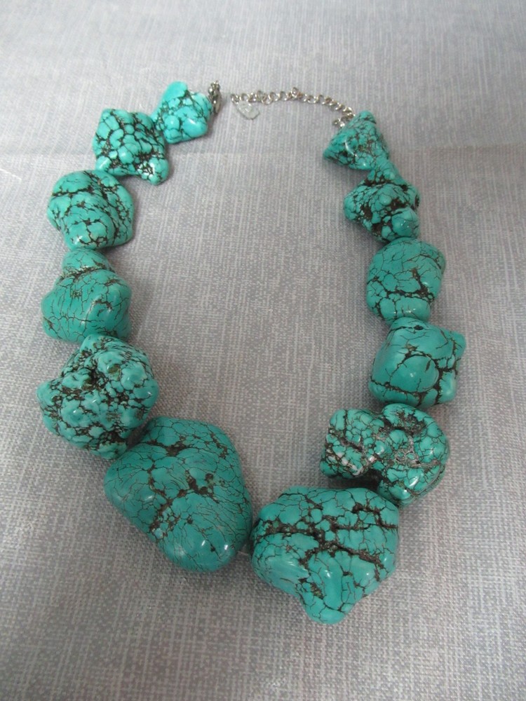 12 Turquoise Howlite Nugget Necklace – w/ Metal Tag – Marked – 15″ long – 4 213