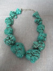 12 Turquoise Howlite Nugget Necklace – w/ Metal Tag – Marked – 15″ long – 4 213