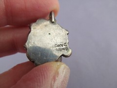VINTAGE OLD PAWN STERLING NAVAJO LUCY C. CLUSTER BRANCH CORAL TURQUOISE PENDANT