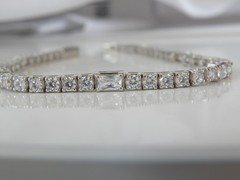 Vintage Sterling Silver 925 Baguette Cubic Zirconia Tennis Bracelet 7″
