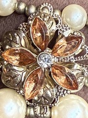 Vintage 1950s Triple Strand Faux Pearl Champagne Rhinestone Statement Choker