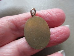 UNUSUAL OLD ANTIQUE LADY ENAMEL PICTURE GOLD PLATED FOB CHARM PENDANT NECKLACE