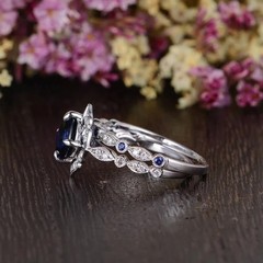 2.5Ct Art Deco Style Lab Created Diamond Sapphire Wedding 14K White Gold FN Ring