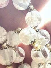 Necklace 10mm White Czechoslovakia ? Art Glass 10mm Barrel Clasp 18” Summer