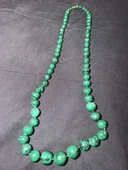 Malachite Bead Necklace Graduated Green Stone Vintage 25 Inch Long Strand