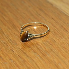 Gorgeous 14K HGE Gold Plated Tigers Eye Cabochon Boho Dainty Ring ~ Size 8.75 🔥