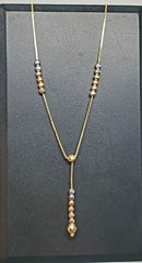 Vintage 14k Yellow Gold & Tri-Gold Faceted Bead Station Y Drop Necklace 16.5″