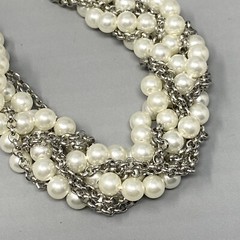 Sugarfix Baublebar Necklace Torsade Imitation Pearl Silver Tone Chain Twist 21″