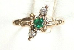 Victorian Colombian Emerald Engagement Rg Sz 5 9K Yellow Gold