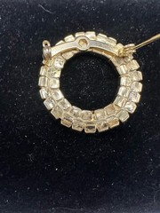 Vintage Double Circle Pin AB Crystals Clear Aqua Color Gold Plated Vtg Clasp