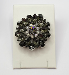 Possible D&E Juliana Green Smoky Navette Rhinestone Starburst Brooch Unsigned
